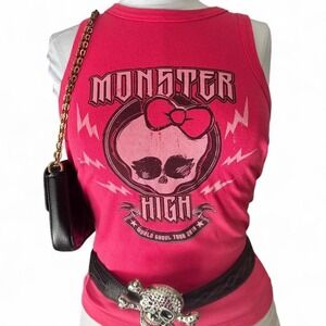 Monster High Skull Bow Graphic Baby Tank Top Pink Mall Goth Y2K Scene Small